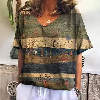 Летняя футболка для женщин с V-образным вырезом, повседневные модные топы, новые клетчатые футболки, одежда Harajuku, свободная блузка с коротким рукавом, женская толстовка S