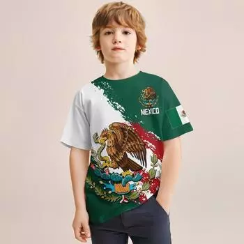 Летняя футболка Eagle 2024 года в мексиканском стиле для детей 4-14 лет, для мальчиков и девочек, легкая, с коротким рукавом и 3D-принтом 100CM