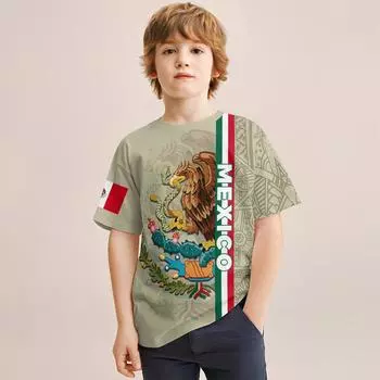 Летняя футболка Eagle 2024 года в мексиканском стиле для детей 4-14 лет, для мальчиков и девочек, легкая, с коротким рукавом и 3D-принтом 110