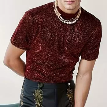 Летняя футболка Европейская и американская мужская сексуальная перспектива с высоким воротом, чувственная и забавная футболка с коротким рукавом S темно-красного