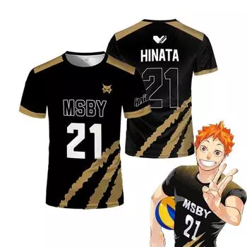 Летняя футболка Hinata Shoyo Black Jackal Volleyball Jersey Футболка Haikyuu MSBY Anime Jerseys Print Tee Street Sports Oversize Kids Tops S