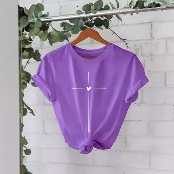 Летняя футболка из чистого хлопка с короткими рукавами и круглым вырезом с принтом для женщин S белый