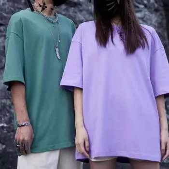 Летняя футболка из чистого хлопка, женская свободная футболка с круглым вырезом, однотонная футболка с коротким рукавом для пар, повседневная элегантная офисная футболка больших размеров 24039 S фиолетовый