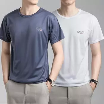 Летняя футболка из ледяного шелка, мужская холодная эластичная быстросохнущая дышащая спортивная рубашка с короткими рукавами и круглым вырезом, футболка мужская M белый