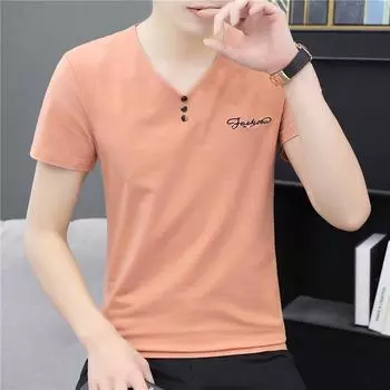 Летняя футболка из тонкого ледяного шелка с короткими рукавами, мужская летняя повседневная футболка с половиной рукавов и v-образным вырезом XXXXL белый