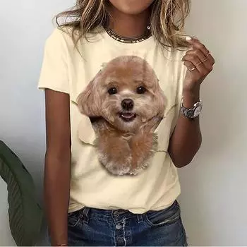 Летняя футболка Kawaii Poodle с 3D принтом, женская уличная одежда, футболки с милыми собаками и кошками, топы в стиле Харадзюку, футболки большого размера, женская одежда XXS