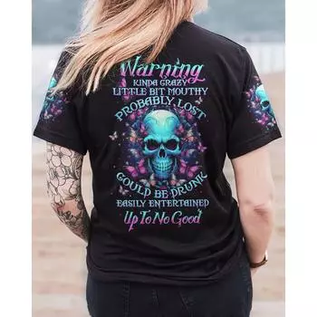Летняя футболка. Летний женский топ с круглым вырезом и 3D-принтом черепа. Пуловер с короткими рукавами. Модная уличная одежда. Свободная повседневная одежда. XS