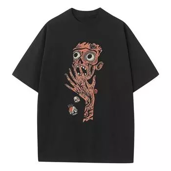 Летняя футболка мешковатого стиля дышащая с принтом из чистого хлопка с узором шарфа тяжелая удобная со спущенным плечом мужская женская S