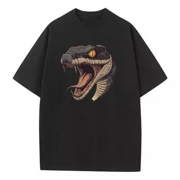 Летняя футболка мешковатого стиля с чистым спущенным плечом, унисекс топы, графические футболки в стиле тату с головой змеи, дышащий принт M