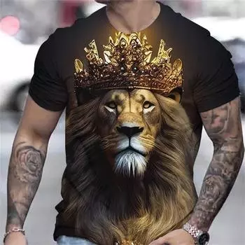 Летняя футболка Модная крутая уличная цифровая печать с изображением животных Повседневная мужская футболка с коротким рукавом и круглым вырезом S