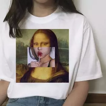 Летняя футболка «Мона Лиза» в стиле хип-хоп, женская футболка «Friend» в стиле Харадзюку, эстетическая забавная футболка, корейские женские футболки S белый
