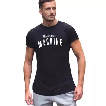 Летняя футболка Muscleguys с короткими рукавами, мужские облегающие дышащие футболки для тренировок и фитнеса M чёрный