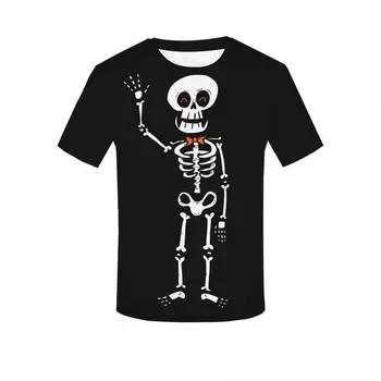 Летняя футболка мужская 3D принт косплей Хэллоуин скелет короткий рукав повседневная мода большой круглый вырез футболка женская XS