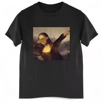 Летняя футболка Мужская хлопковая футболка Унисекс Танцующая Мона Лиза Даб Хип-хоп Классическое искусство Мона Лиза Черная мужская футболка S