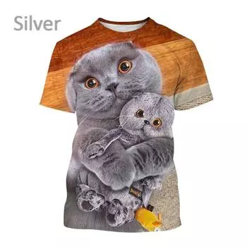 Летняя футболка Мужская одежда Шотландская вислоухая кошка 3D принтованная футболка с милым рисунком кошки футболка с коротким рукавом модные унисекс дышащие топы S