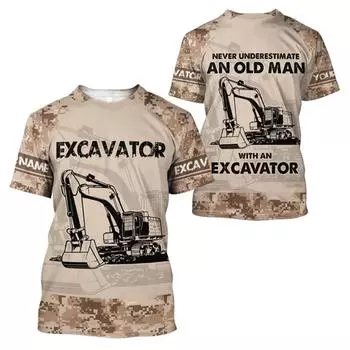 Летняя футболка мужская с 3D-принтом и персонализированным рисунком экскаватора, дышащая, удобная, свободная, с коротким рукавом, свободные топы 3XL