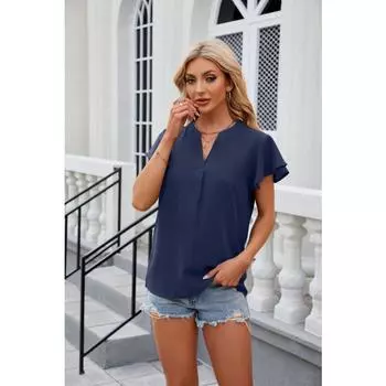 Летняя футболка, однотонная свободная шифоновая рубашка с v-образным вырезом и короткими рукавами для женщин S белый