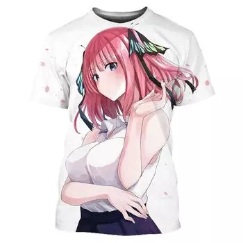 Летняя футболка Quintessential Quintuplets в стиле аниме для девочек Nakano Nino с 3D принтом, повседневные модные футболки с короткими рукавами, мужская одежда S