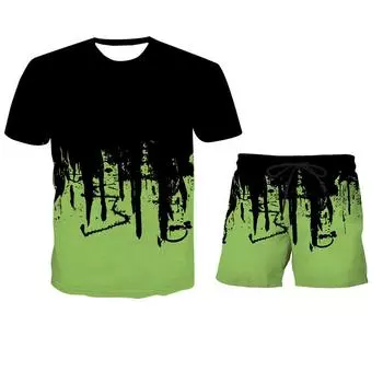 Летняя футболка с 3D-печатью и шортами, комплект модной спортивной одежды, комплект пляжной футболки S