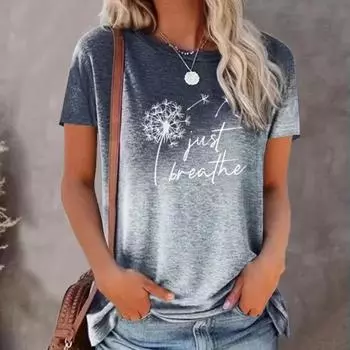 Летняя футболка с 3d принтом Just Breathe с принтом одуванчика, повседневные топы с круглым вырезом и короткими рукавами, трендовая уличная женская одежда M