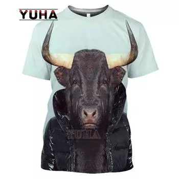 Летняя футболка с 3D принтом охотничьих животных и быка, волшебный Harajuku, трендовая уличная испанская коррида, большой мужской топ с короткими рукавами 6XL
