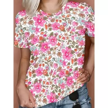 Летняя футболка с 3D-принтом, женская футболка с короткими рукавами и цветочным принтом S