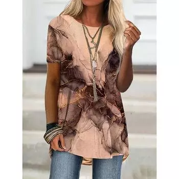 Летняя футболка с абстрактным градиентом и 3D-принтом, уличная женская мода, повседневные футболки, топы 2000 года, футболки, женская одежда больших размеров S