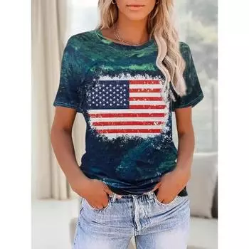 Летняя футболка с американским флагом для женщин, повседневная футболка с коротким рукавом для девочек, весенняя женская одежда, выборы президента США S