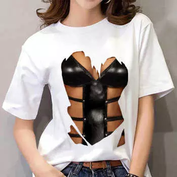 Летняя футболка с бюстгальтером на груди с 3D-принтом, женская повседневная футболка, Harajuku, смешная уличная одежда, футболка с коротким рукавом, большие топы Y2k, одежда S