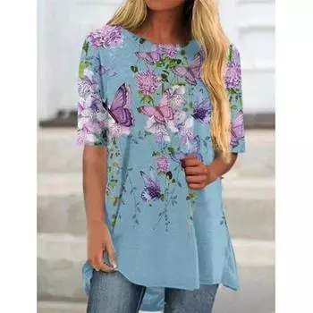 Летняя футболка с цветочным принтом бабочки и 3D принтом, уличная женская модная повседневная футболка, топы Y2K, футболки, женская одежда больших размеров XL