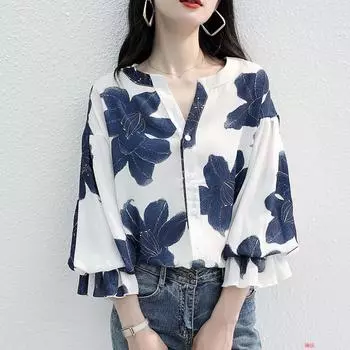 Летняя футболка с цветочным принтом в стиле Харадзюку, винтажная футболка, женские элегантные топы, уличная блузка, летняя одежда S