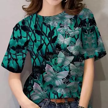 Летняя футболка с цветочным принтом, женская модная женская модная футболка с коротким рукавом, трендовая одежда, женская одежда, повседневная футболка для женщин, повседневные топы S