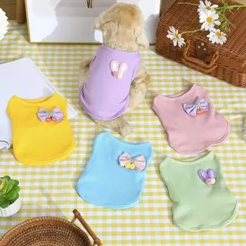 Летняя футболка с домашним животным, дышащая футболка без рукавов, круглая, однотонная, среднего размера, с ошейником для собаки, футболка для маленьких щенков, одежда, товары для домашних животных S зелёный