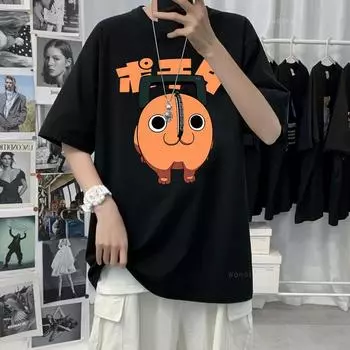 Летняя футболка с изображением бензопилы Pochita для мужчин и женщин, модные футболки с героями мультфильмов и аниме, футболки с принтом манги, хлопковые футболки с короткими рукавами