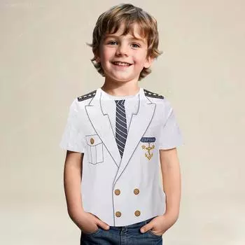 Летняя футболка с изображением капитана, детская футболка с изображением капитана для мальчиков, мужская футболка с коротким рукавом, забавная футболка, одежда для девочек, костюм для косплея, униформа для вечеринки 100CM