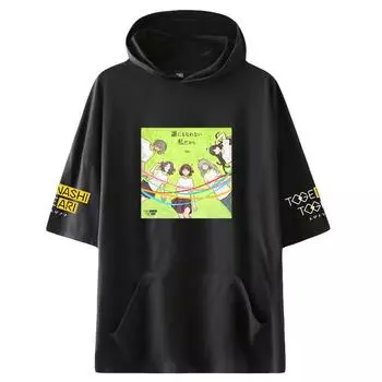 Летняя футболка с капюшоном GIRLS BAND CRY для мужчин, корейский свитер с коротким рукавом, уличная свободная футболка, топы, мужская одежда XS чёрный