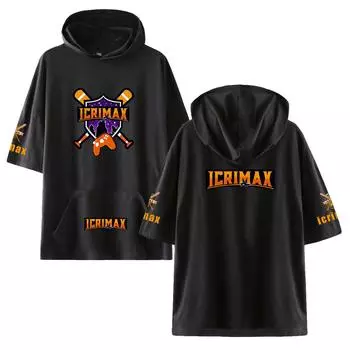 Летняя футболка с капюшоном, облегающая футболка для фитнеса, индивидуального отдыха, спортивная рубашка с короткими рукавами и принтом Icrimax XS чёрный