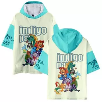 Летняя футболка с капюшоном, облегающая футболка для фитнеса, индивидуального отдыха, спортивная рубашка с принтом индиго, короткий рукав XS