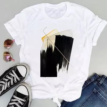 Летняя футболка с коротким рукавом и круглым вырезом в стиле 90-х годов, акварельная модная футболка с рисунком, одежда, повседневные женские топы, футболка, женские футболки с принтом S