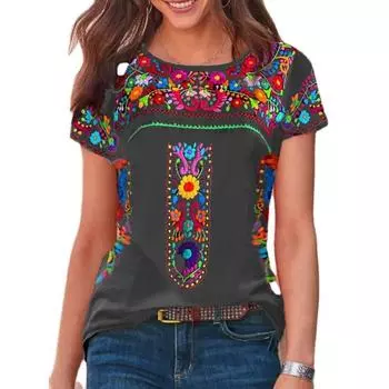 Летняя футболка с коротким рукавом и круглым вырезом с принтом 3D для женщин S чёрный