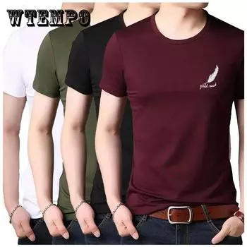 Летняя футболка с коротким рукавом с принтом перьев, тонкая рубашка, модные элегантные узкие футболки с круглым вырезом, повседневные деловые свитера, мужская одежда XXXL зелёный