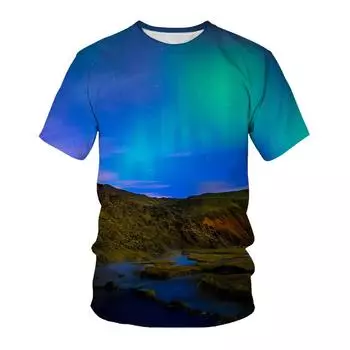 Летняя футболка с коротким рукавом «Вселенная звездного неба» с 3D цифровым принтом, мужская футболка с круглым вырезом, повседневный спортивный топ S