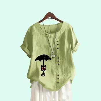 Летняя футболка с коротким рукавом, женская модная повседневная блузка с круглым вырезом и принтом, женская S-5XL, пуловер больших размеров, свободная рубашка S коричневый