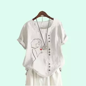 Летняя футболка с коротким рукавом, женская модная повседневная блузка с круглым вырезом и принтом, женская S-5XL, пуловер больших размеров, свободная рубашка S коричневый