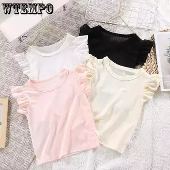 Летняя футболка с короткими рукавами для девочек, маленький топ с летающими рукавами для маленьких девочек 80 розовый