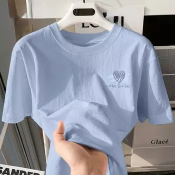 Летняя футболка с короткими рукавами, хлопковая футболка свободного кроя с круглым вырезом S белый