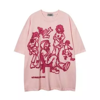 Летняя футболка с короткими рукавами и принтом в мультяшном стиле, мужская шикарная китайская повседневная дышащая рубашка с пятью рукавами, хлопковая футболка S белый