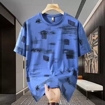 Летняя футболка с короткими рукавами, мужская, свободная, толстая, мужская, увеличенная, с круглым вырезом, с короткими рукавами 11XL синий