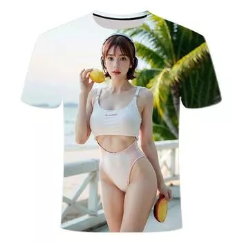 Летняя футболка с короткими рукавами, напечатанная на 3D-принтере, популярный, персонализированный и модный пляжный купальник, красивый женский унисекс с короткими рукавами XS