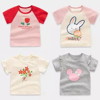 Летняя футболка с короткими рукавами, одежда для девочек и детей, тонкие детские топы из чистого хлопка для малышей, детская летняя одежда с половиной рукавов для малышей 73CM